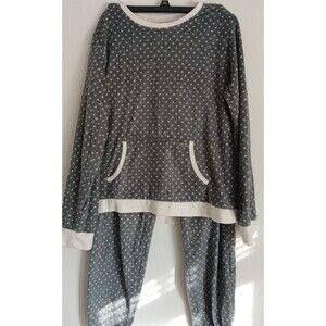 Nicole Miller N.Y. Gray White Polkadot Kangaroo Pocket Pullover P.J.Set Sz Med